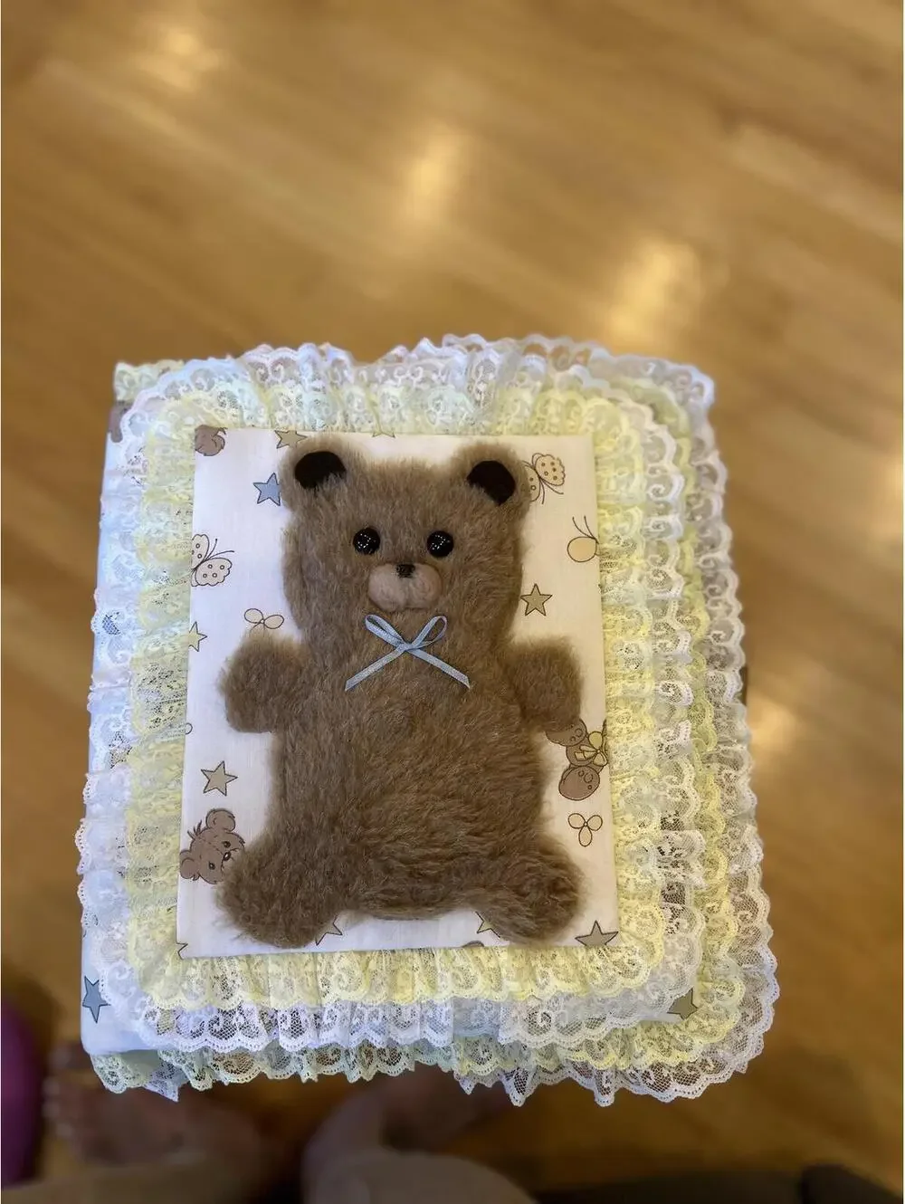 Handmade Teddy Bear Fabric Covered 3-Ring Binder with Lace Trim